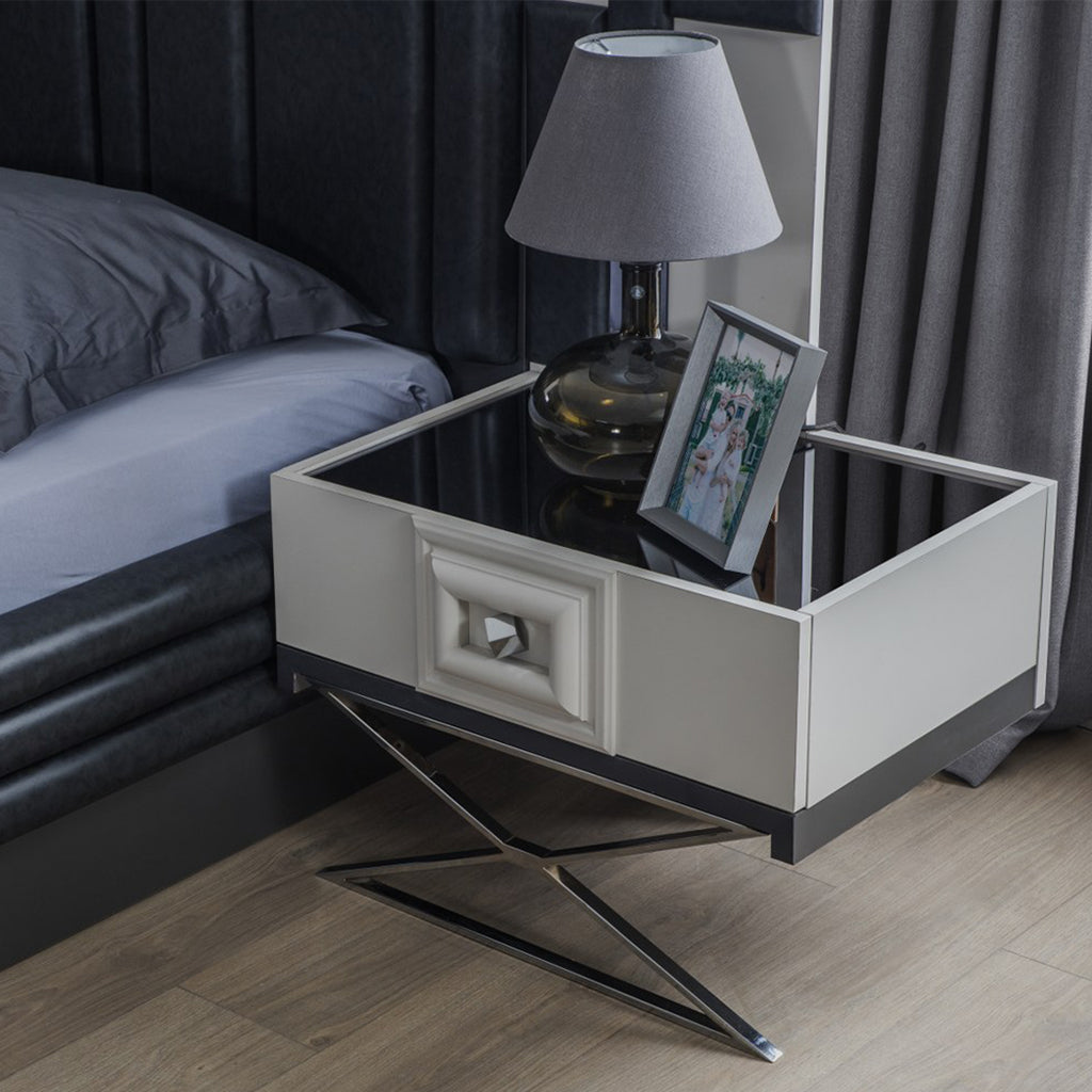 Carmen Night Stand  Grey/Chrome